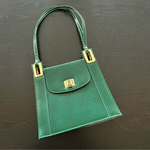 Vintage Green Shoulder Bag with Gold Accents